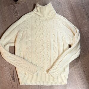 Cream Chunky Vintage Cable Knit Turtleneck Sweater